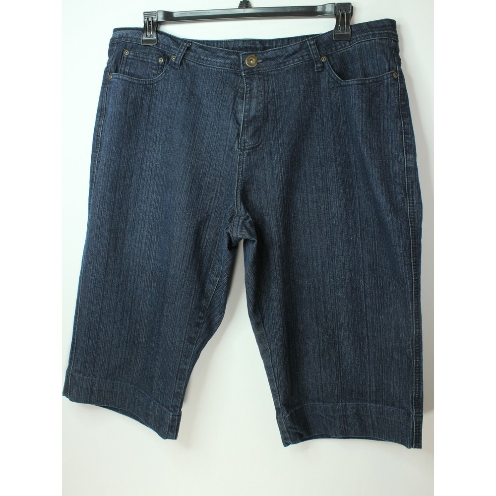 PANTS ASHLEY STEWART Sz 18 Womens DENIM JEAN CAPRI Stretch Dark Wash